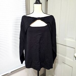 Lane Bryant Black Classic Long-Sleeve Cut-Out Wide-Neck Sweater